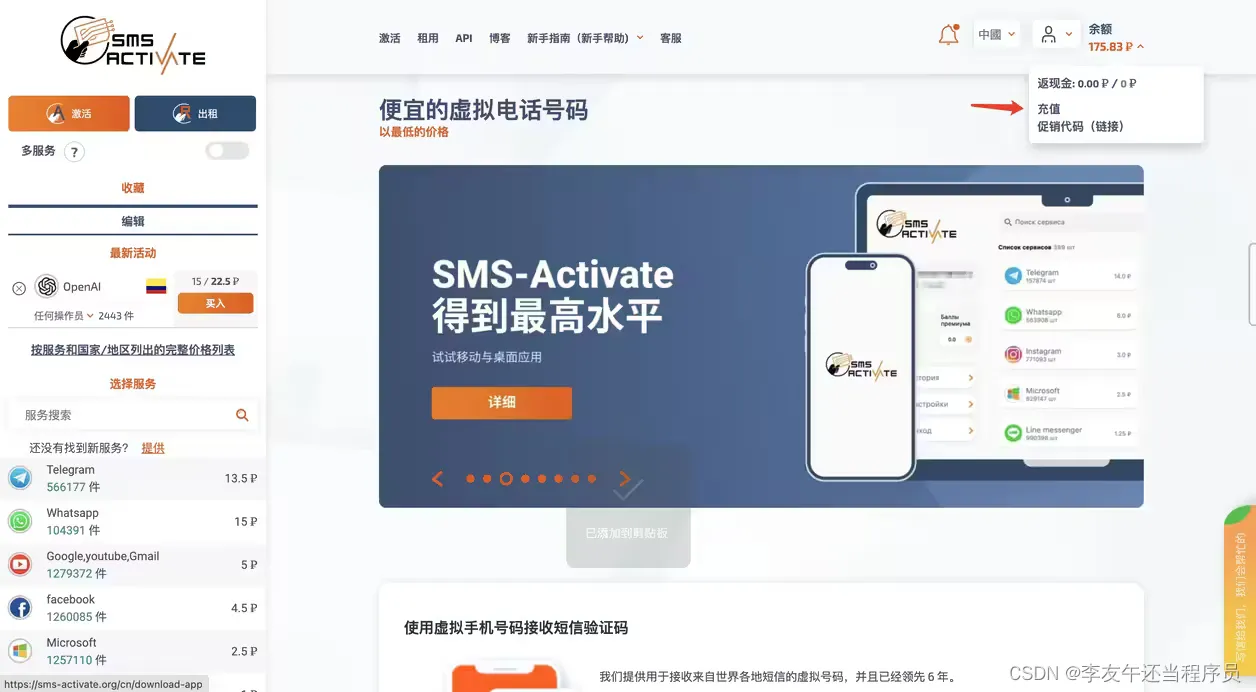 接码平台充值页面