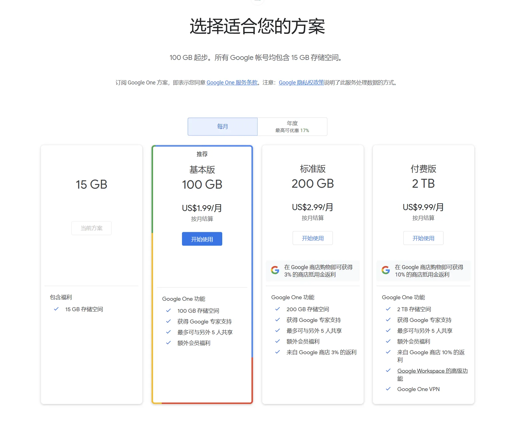 美区 Google One 权益