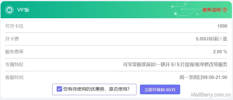 [推荐] 1美元开卡费的虚拟信用卡——飞扬卡
