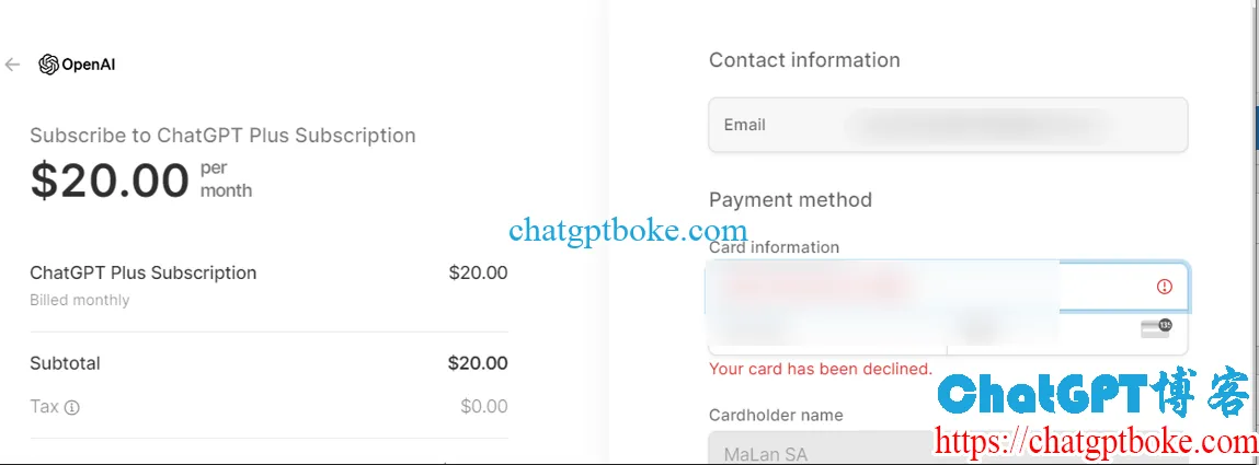 ChatGPT Plus Your card has been declined