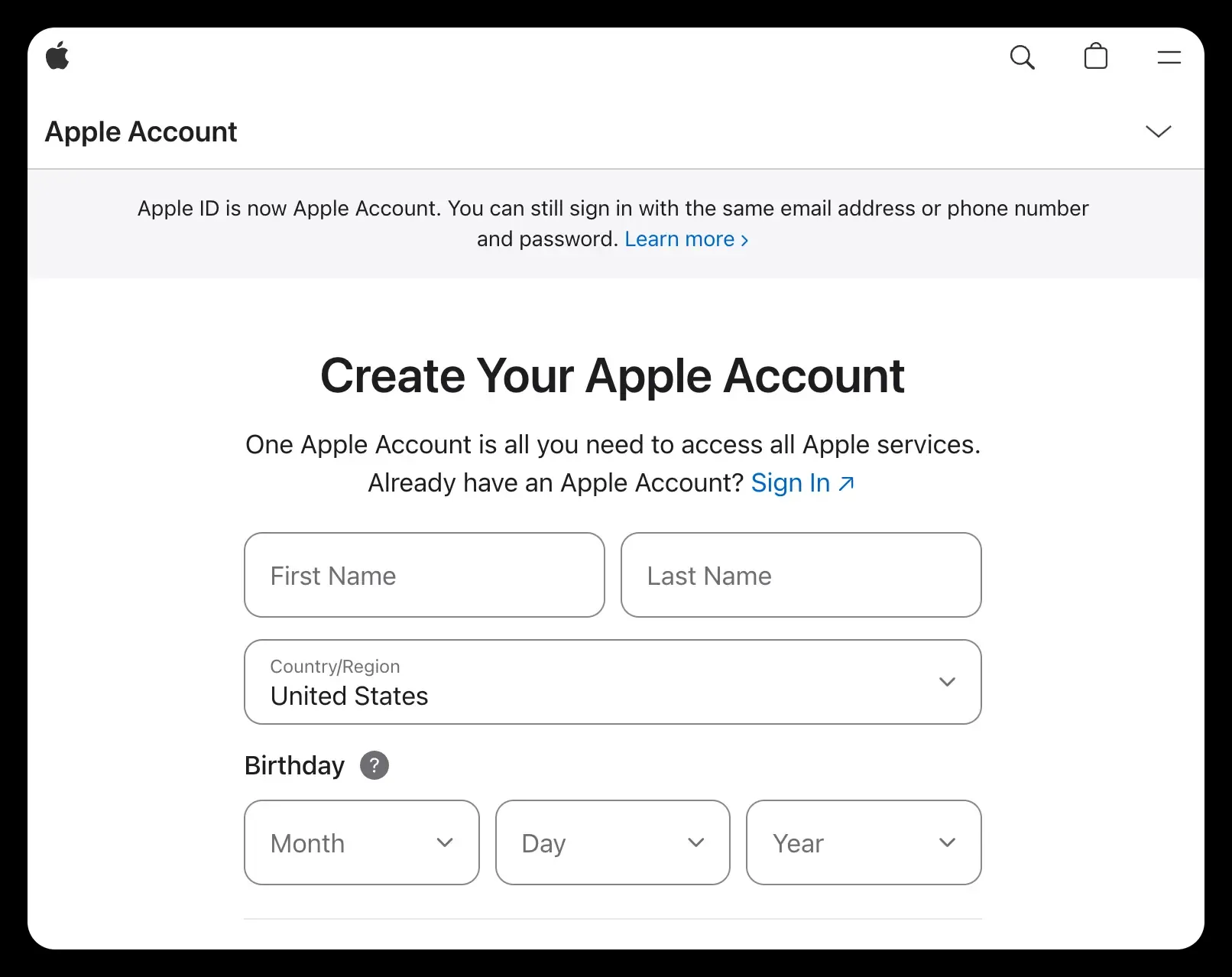 创建新的 Apple ID