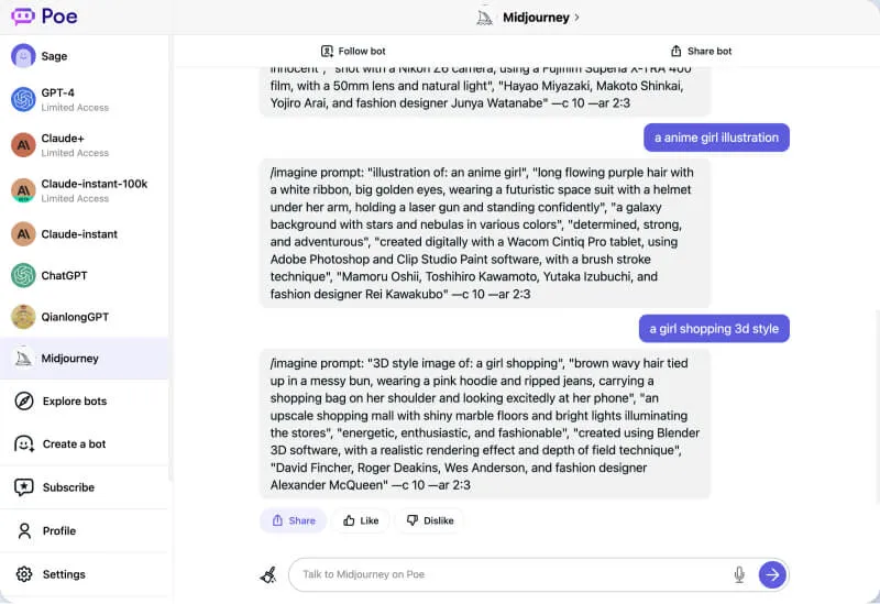 Quora Ai 机器人 Poe——Midjourney 提示词机器人