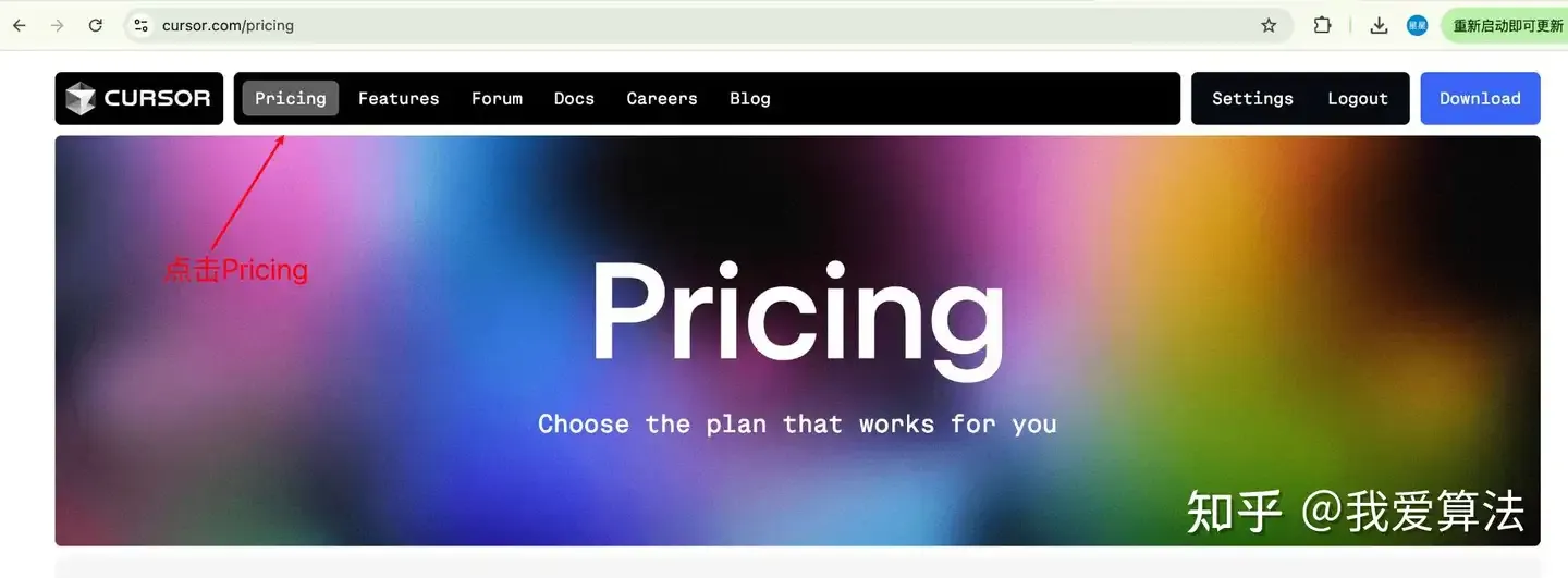 Cursor 官网 Pricing 页面
