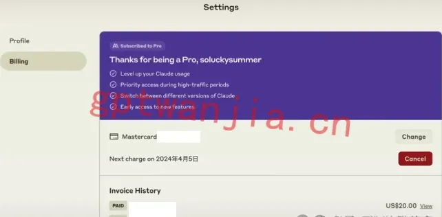 成功升级订阅Claude Pro
